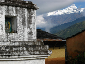 Manaslu towers from a Buddhist temple in Gorkha region